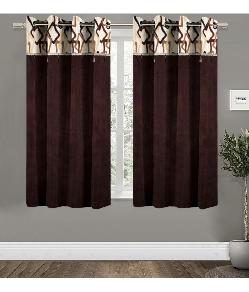     			HOMETALES Set of 2 Window Semi-Transparent Eyelet Polyester Brown Curtains ( 152 x 120 cm )