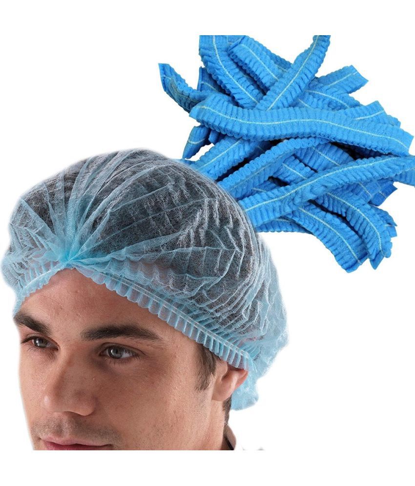 Krishzone blue cap 100pc Non Woven surgical cap blue color pack of 100pc Pack of 100