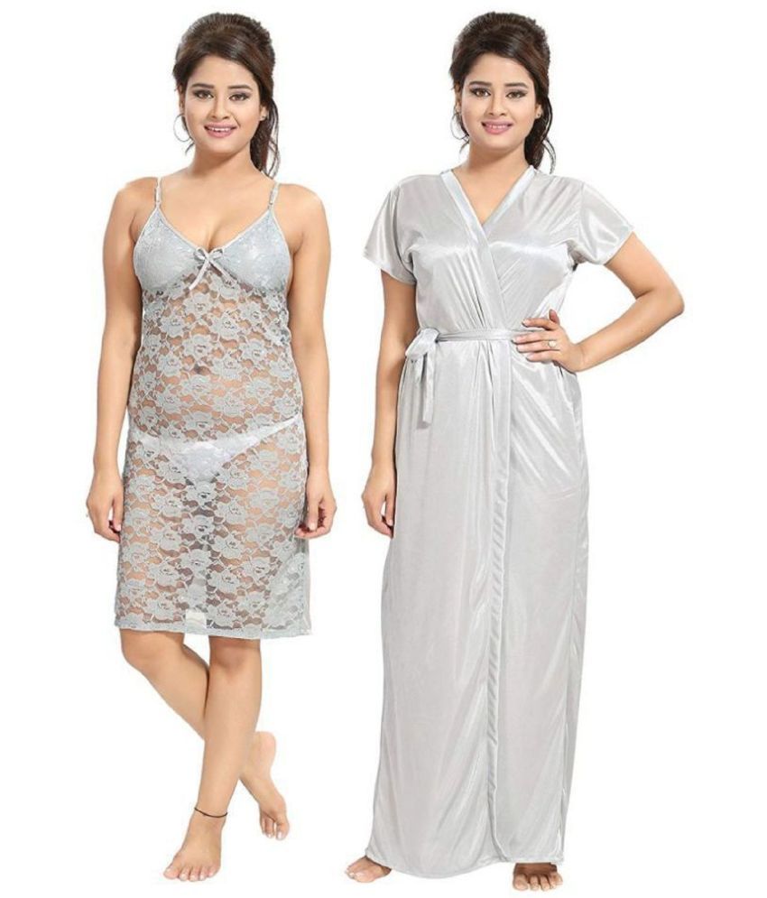     			Apratim Satin Nighty & Night Gowns - Silver