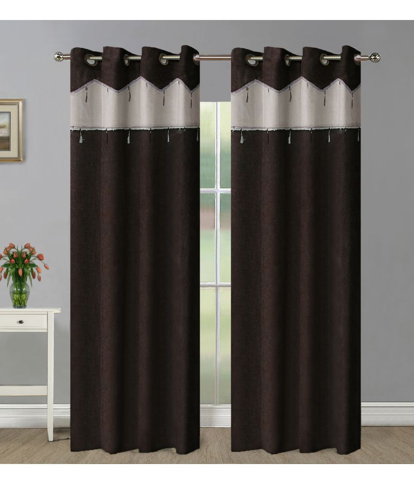     			Home Candy Set of 2 Door Semi-Transparent Eyelet Polyester Brown Curtains ( 213 x 120 cm )