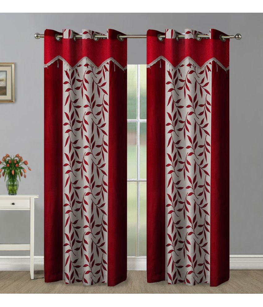     			Home Candy Set of 2 Long Door Semi-Transparent Eyelet Polyester Maroon Curtains ( 274 x 120 cm )