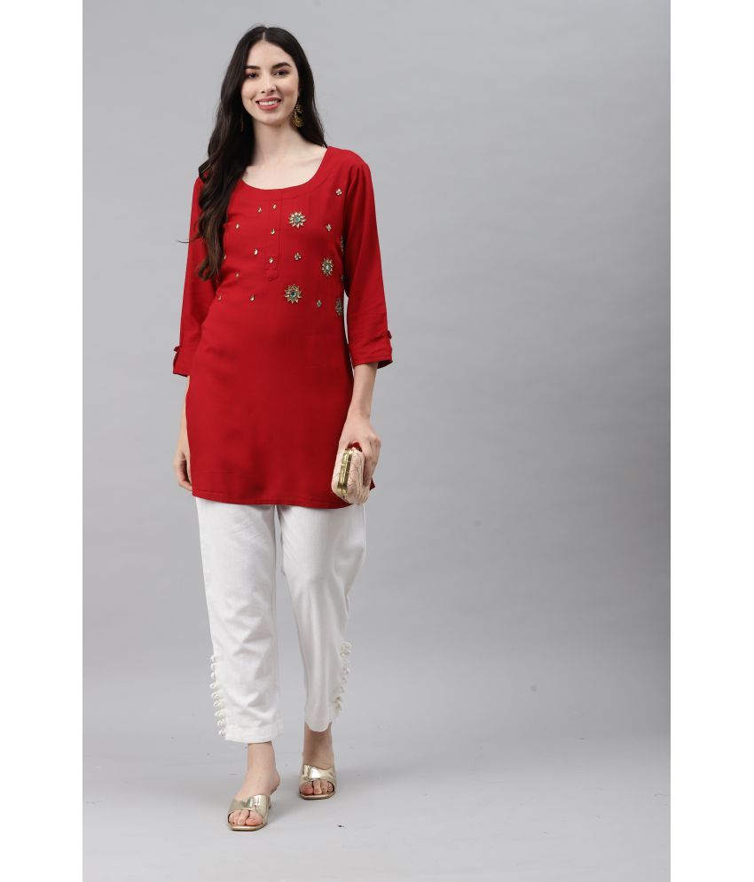     			JC4U - Maroon Rayon Women's Straight Kurti