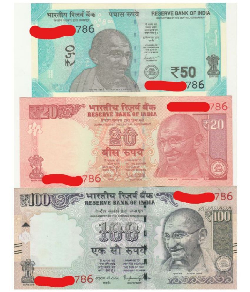     			NUMISMATTECLY EXTREMELY RARE AND COLLECTIBLE -THREE PICE SET-TWENTY R..S ,FIFTY R..S AND  HUNDRED R..S, YEAR-2016-2017-2018-2019 ,ANY MIX DATE SEND, WITH HOLY NUMBER -786. FIND 786 NUMBER IN LAST IS VERY HARD ,IN GEM UNC