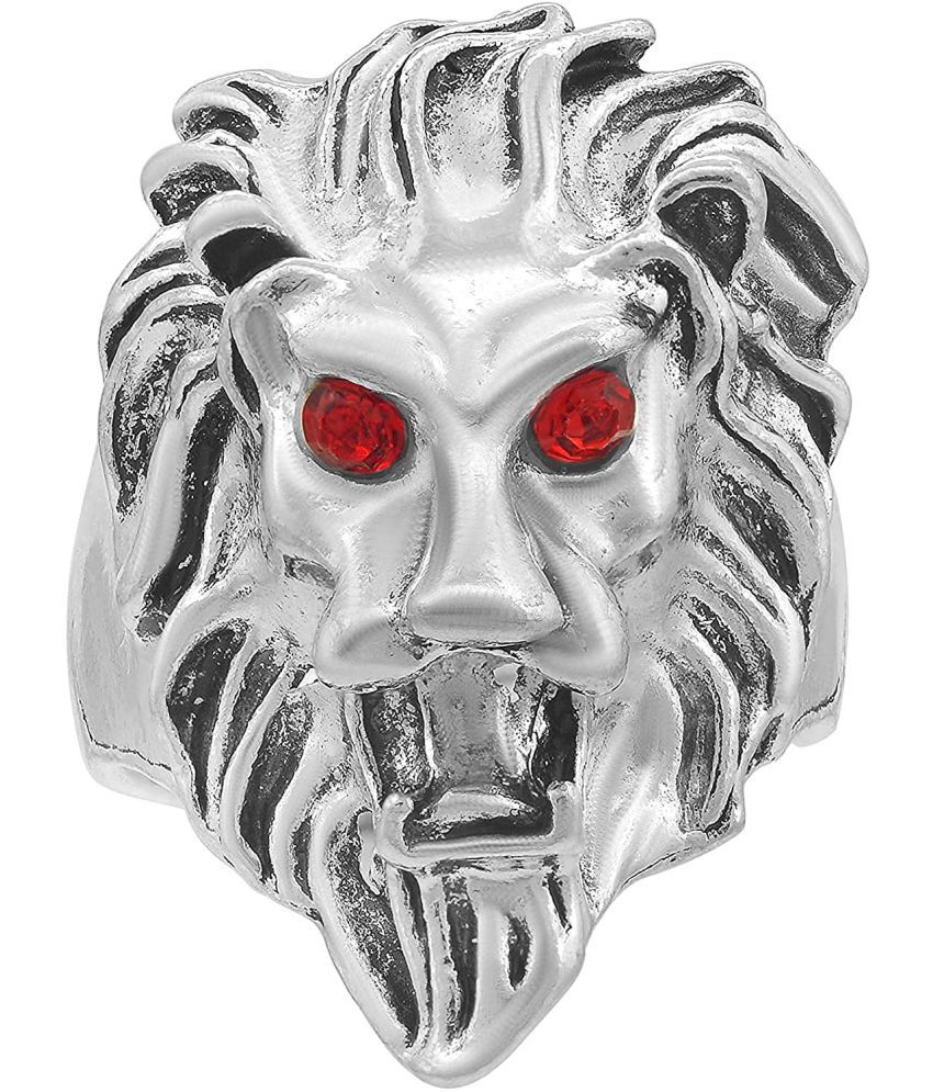     			Silver Plated Roaring Lion Head Face With Red Eye Design Fashion Finger Ring Bikers Ring Punk Rock Gothic Ring for Mens/Boys