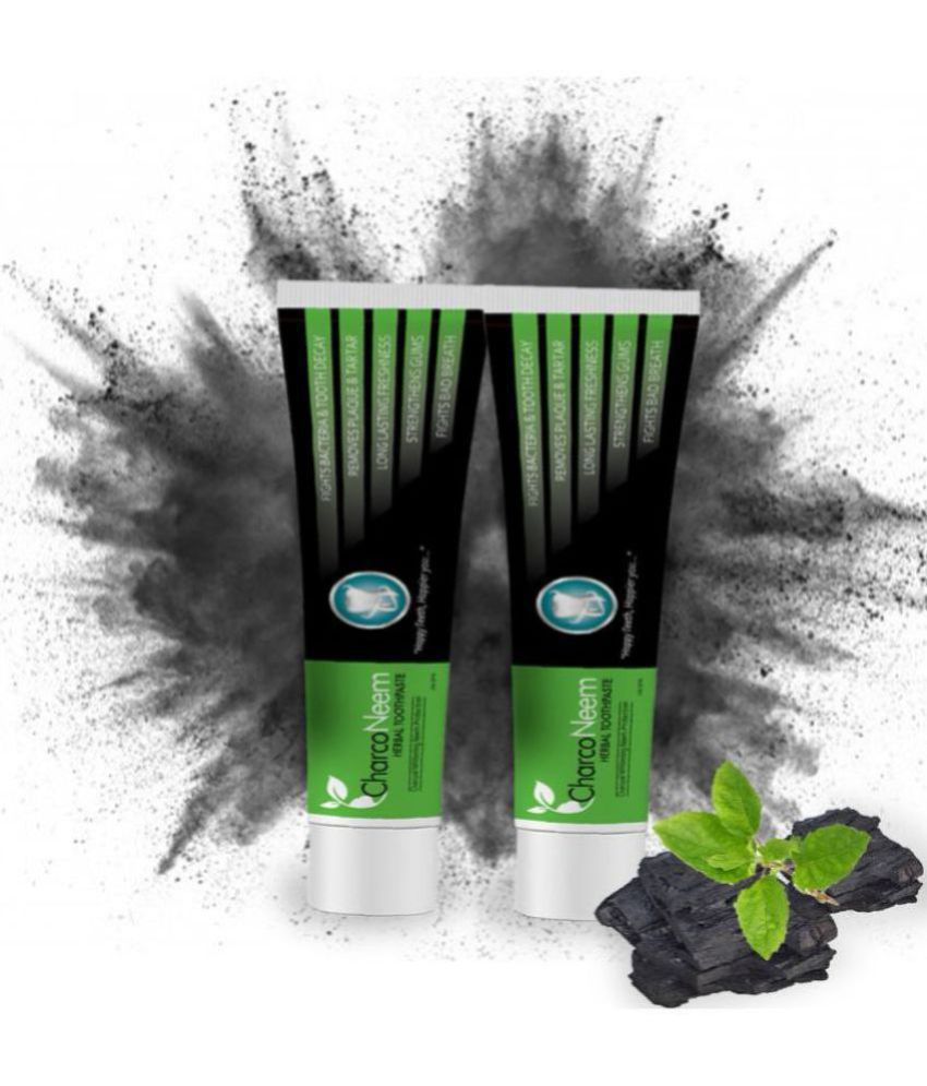 CharcoNeem Charcoal Toothpaste With Neem-Coconut Oil-Mint - Mint Toothpaste 200 gm Pack of 2