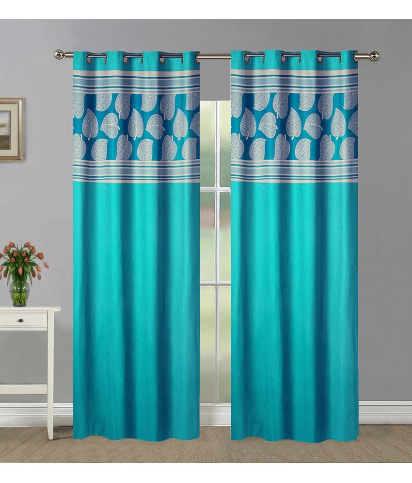     			Home Candy Set of 2 Door Semi-Transparent Eyelet Polyester Blue Curtains ( 213 x 120 cm )