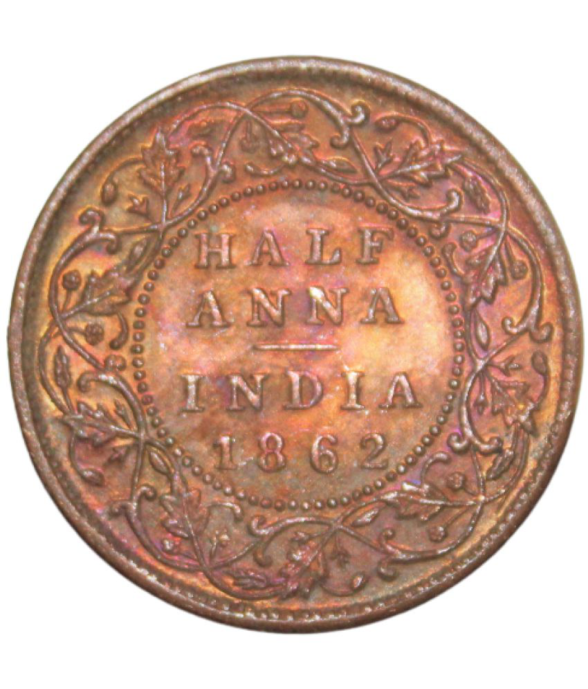     			Half Anna 1862 - (Queen) East India Company Copper Rare old Coin