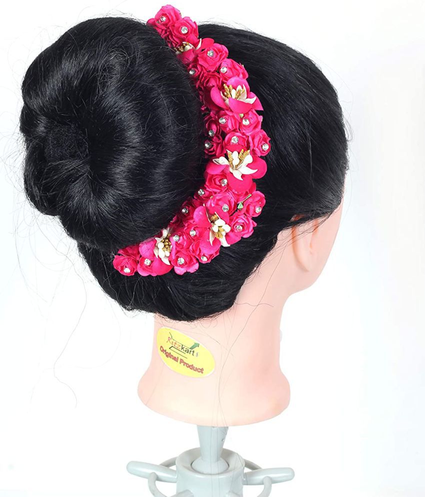 Flower Hair Bun Accessories Beautiful Hair gajra with Pink flower bun  Accessories For Women, Artificial gajra Hair Bun accessories for  Occasion/Festival,PINK, Pack of 1): Buy Online at Low Price in India -