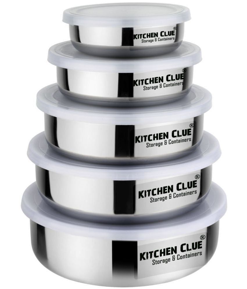     			Kitchen Clue - Silver Steel Food Container ( Pack of 5 )