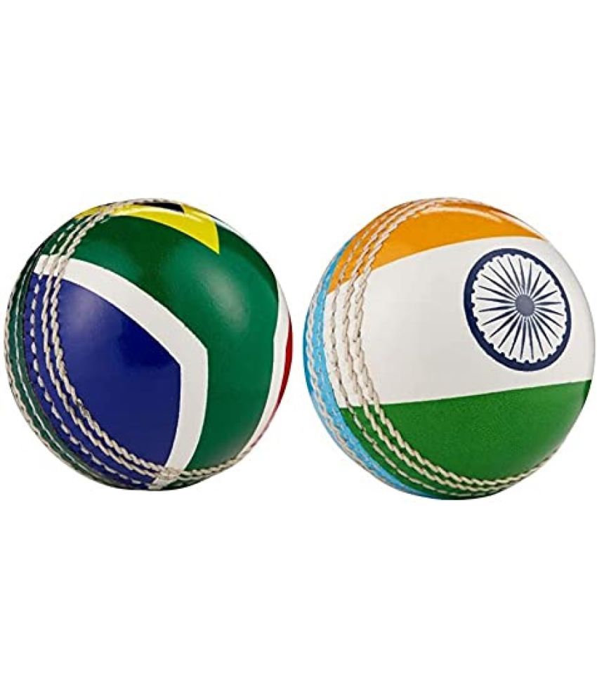 Toyshine Flag Design Decorer Real Leather Cricket Ball Set (India and South Africa Flag Print on one Side) SSTP