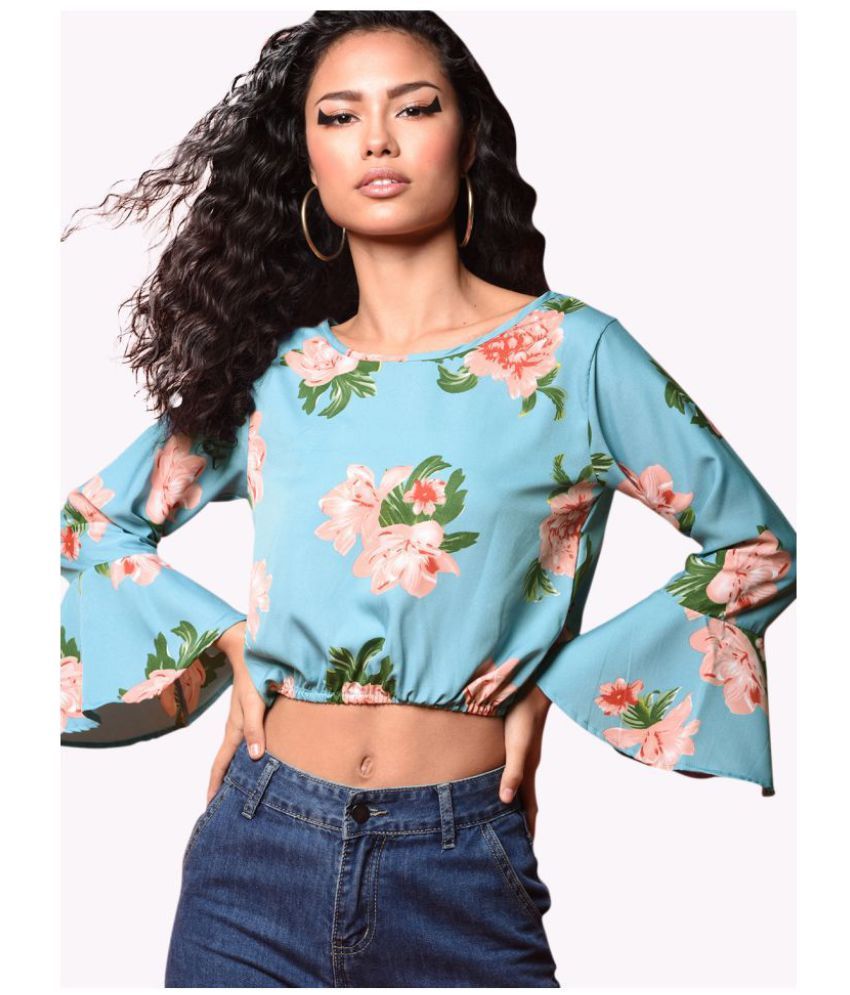     			Chimpaaanzee Crepe Crop Tops - Blue Single