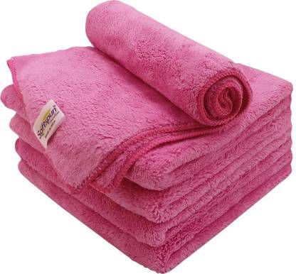 SOFTSPUN Microfiber High Loop Cleaning Cloths, 40x40 cms 5 pcs Towel Set 280 GSM ( Pink). Thick Lint & Streak-Free