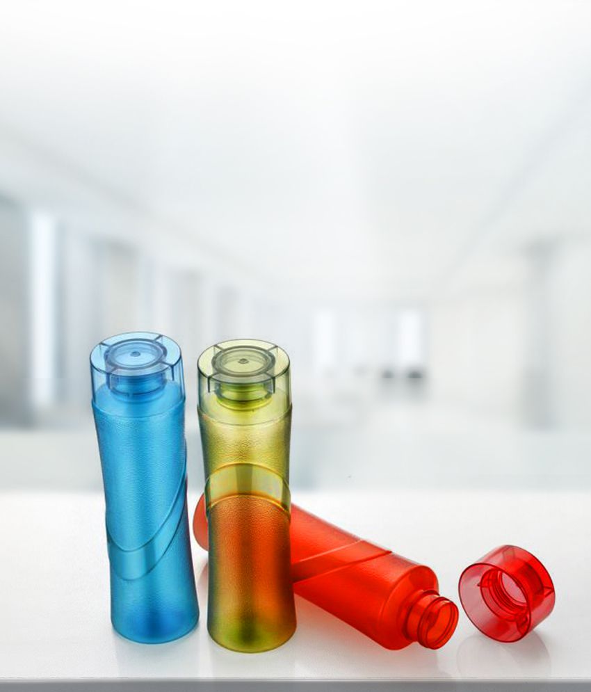     			HOMETALES Multicolour PET Fridge Water Bottle (1000ml each), (3U), Frosted Pattern