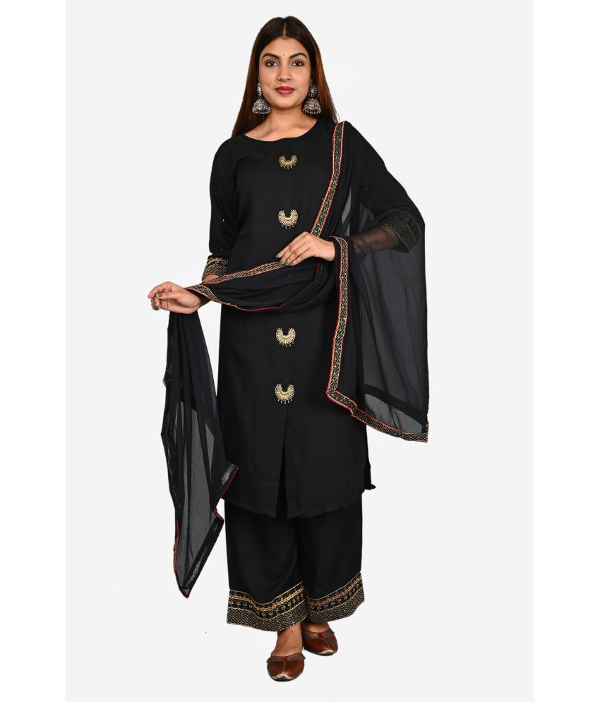     			AMIRA'S INDIAN ETHNICWEAR - Black Rayon Women's Stitched Salwar Suit ( Pack of 1 )