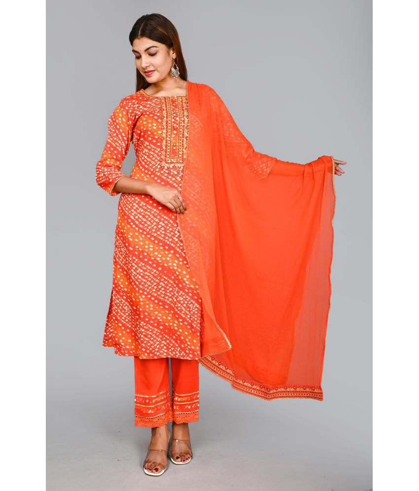     			AMIRA'S INDIAN ETHNICWEAR - Orange Rayon Women's Stitched Salwar Suit ( Pack of 1 )