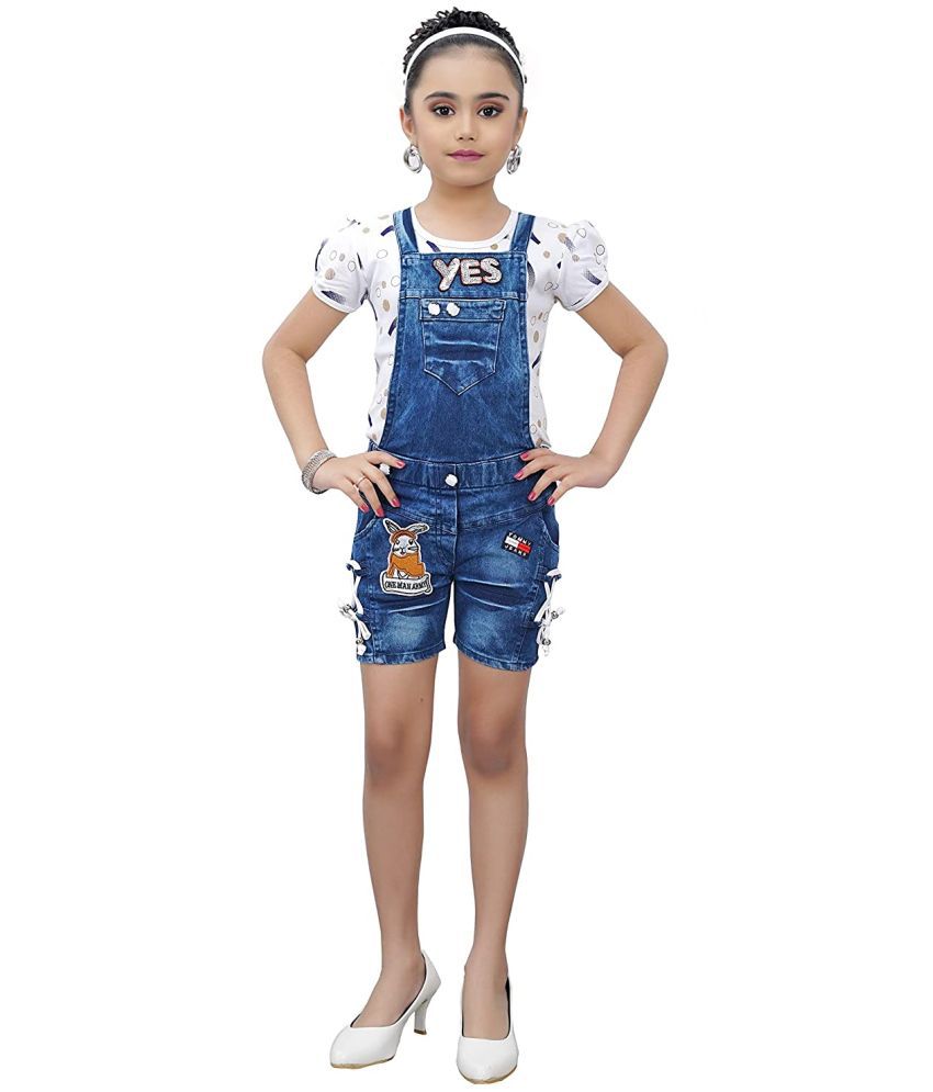     			Cherry Tree Girls Top and Dungaree Shorts Set Blue