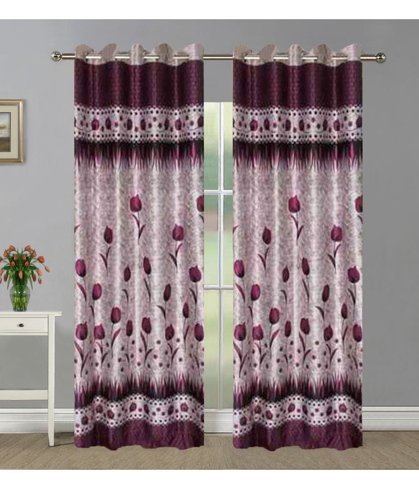     			HOMETALES Set of 2 Long Door Semi-Transparent Eyelet Polyester Multi Color Curtains ( 274 x 120 cm )