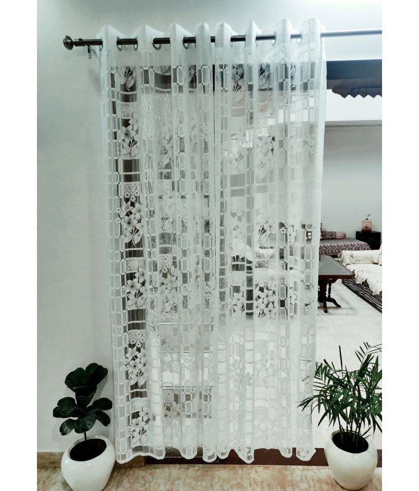     			Homefab India Floral Transparent Eyelet Window Curtain 5ft (Pack of 2) - White