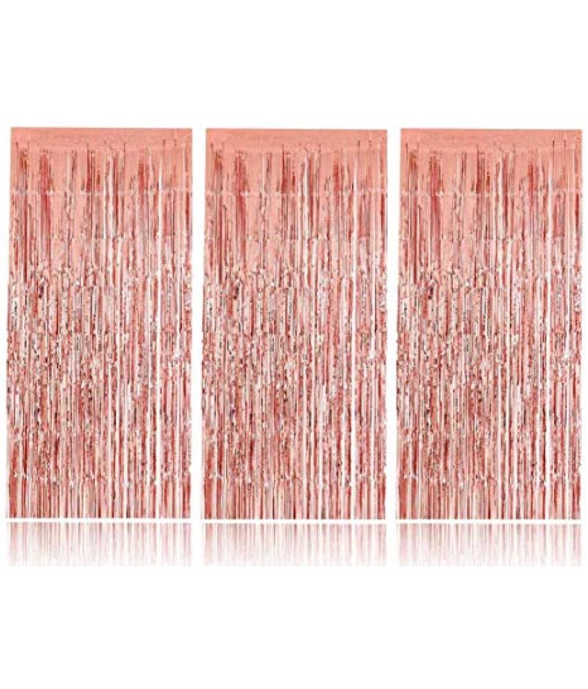     			Party Propz Rose Gold Metallic Tinsel Foil Fringe Curtains for Celebrations and Decorations ( 3 X 6 ft 10 inches ) - Set of 3