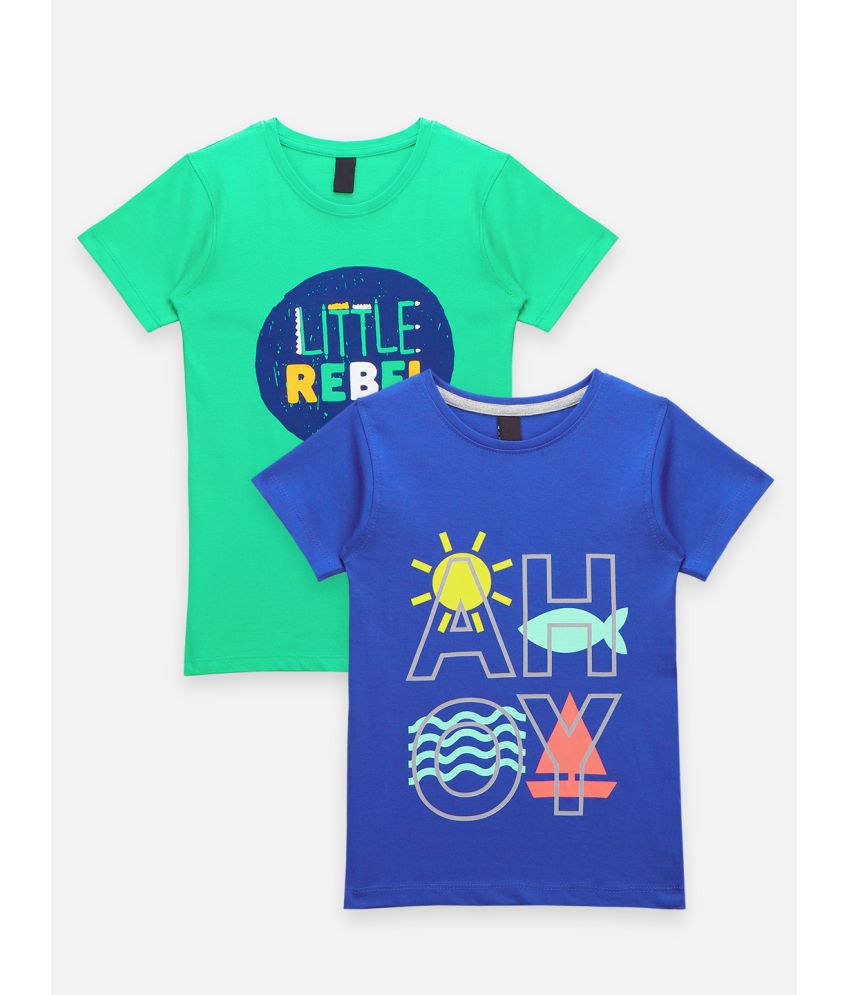 Blue Green Little Rebel Print Tshirt - Pack of 2