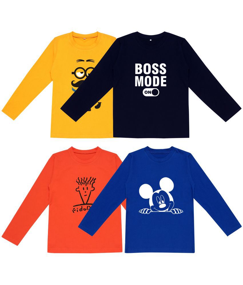 DIAZ  Boys & Girls  Printed Cotton  Full Sleeves  Round Neck Cotton Tshirt |Boys & Girls T-Shirt | T-Shirt for Boy's & Girl's Pack of 4