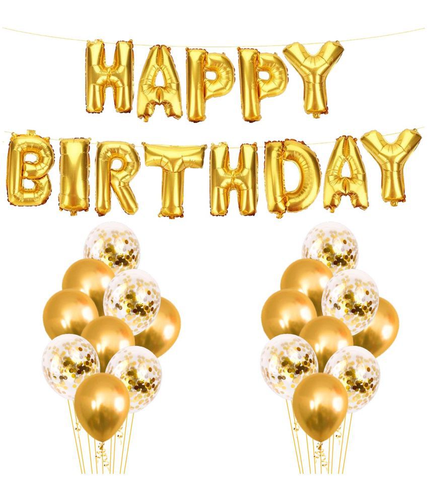 Party Propz Golden Balloons For Decoration Pcs Combo Kit With Gold Happy Birthday Foil