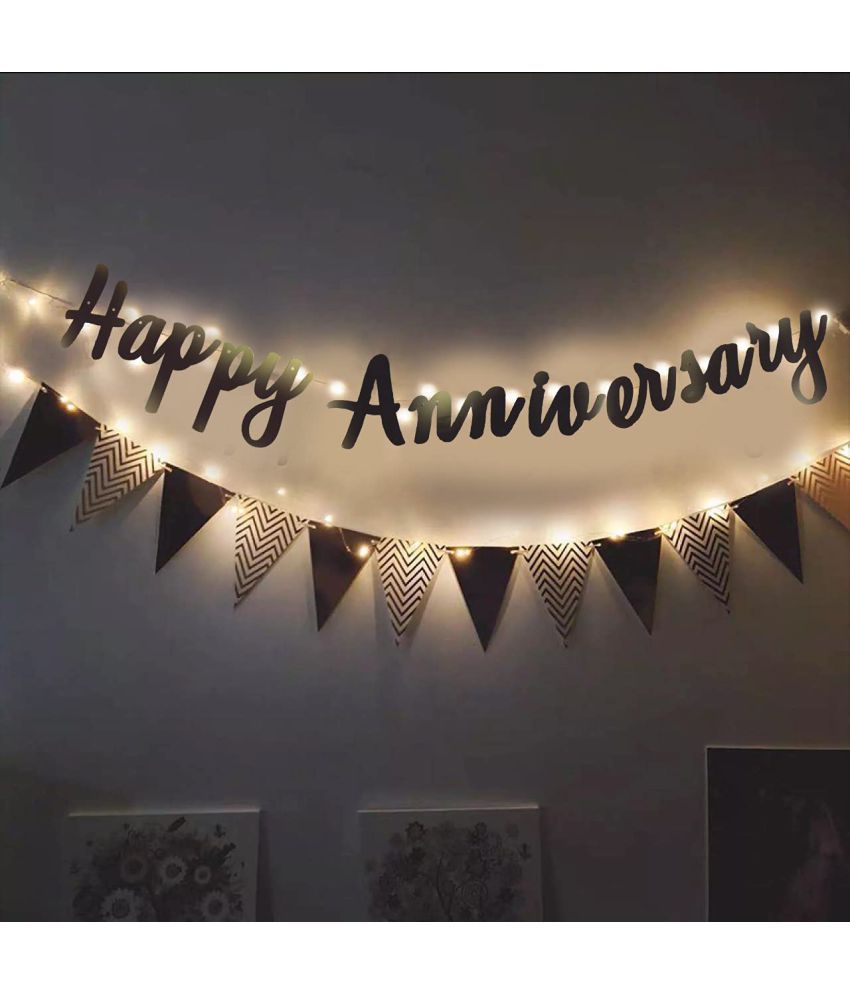     			Party Propz Happy Anniversary Decoration Items With Lights Kit Combo For Home Or Bedroom - Golden Anniversary Banner, Penant Banner & Led String Light- Marriage decorations Set - Husband Or Wife