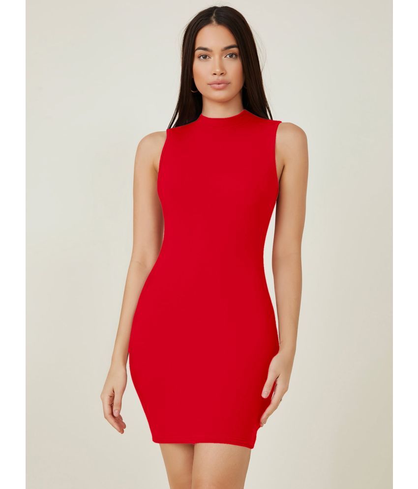     			Aahwan Polyester Red Bodycon Dress -