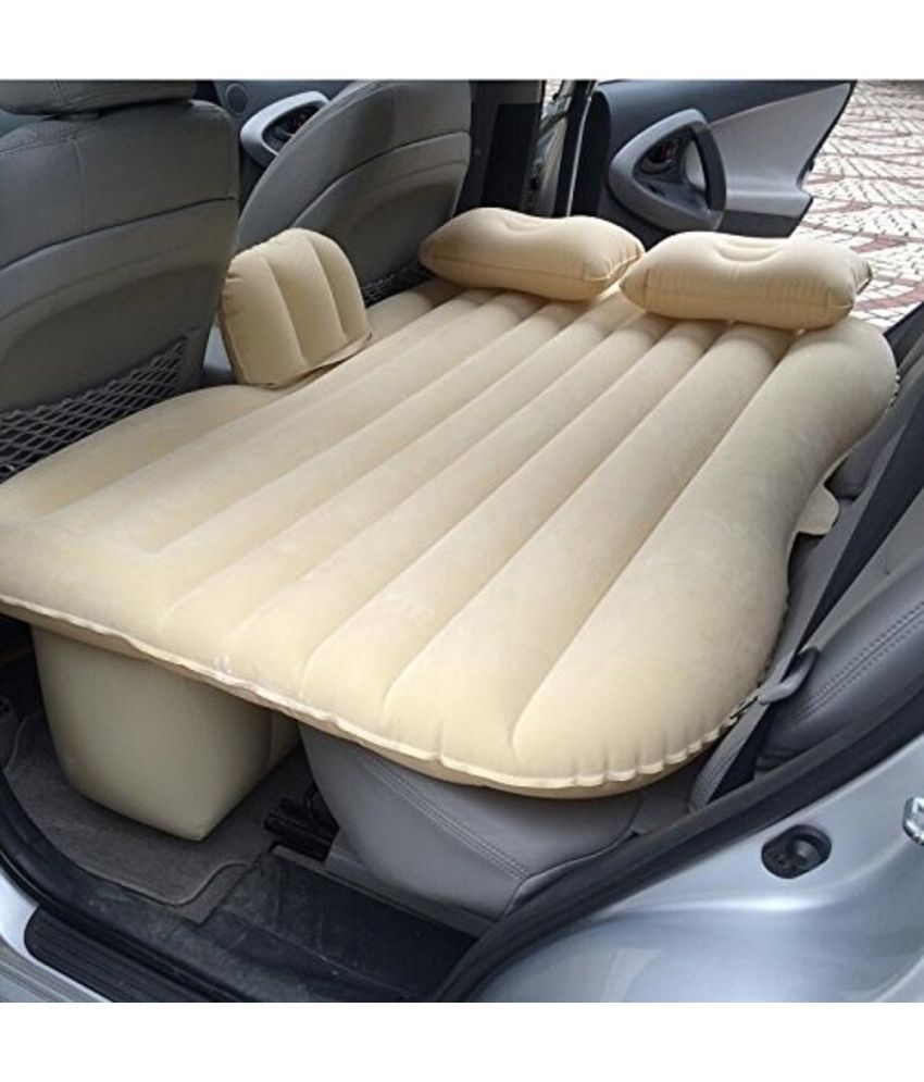 Eloha Multifunctional Car Inflatable Bed Car Mattress with Two Pillows with Car Air Pump and Repair Kit Foldable Car Bed for Car and Camping(Cream)