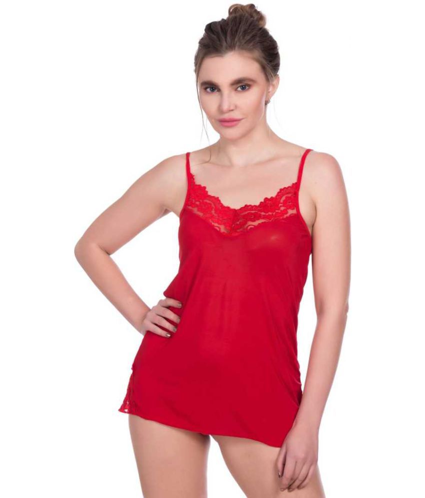     			CELOSIA Satin Baby Doll Dresses With Panty - Red