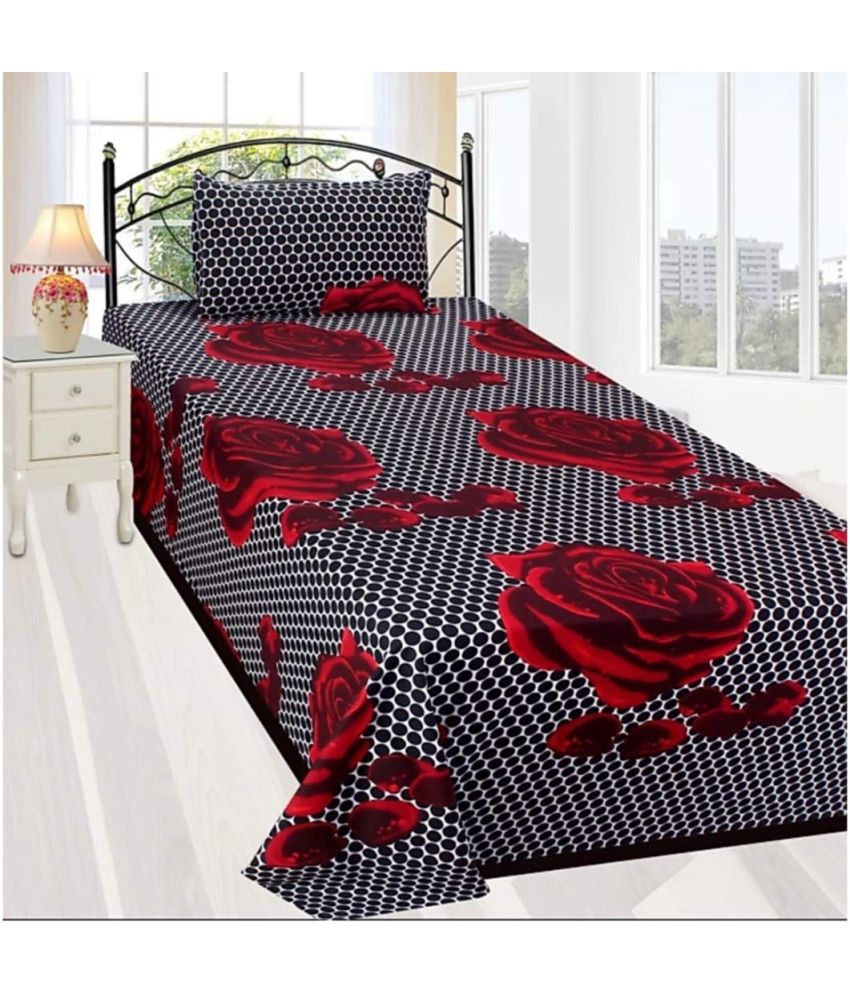     			Shaphio - Black Poly Cotton Single Bedsheet with 1 Pillow Cover