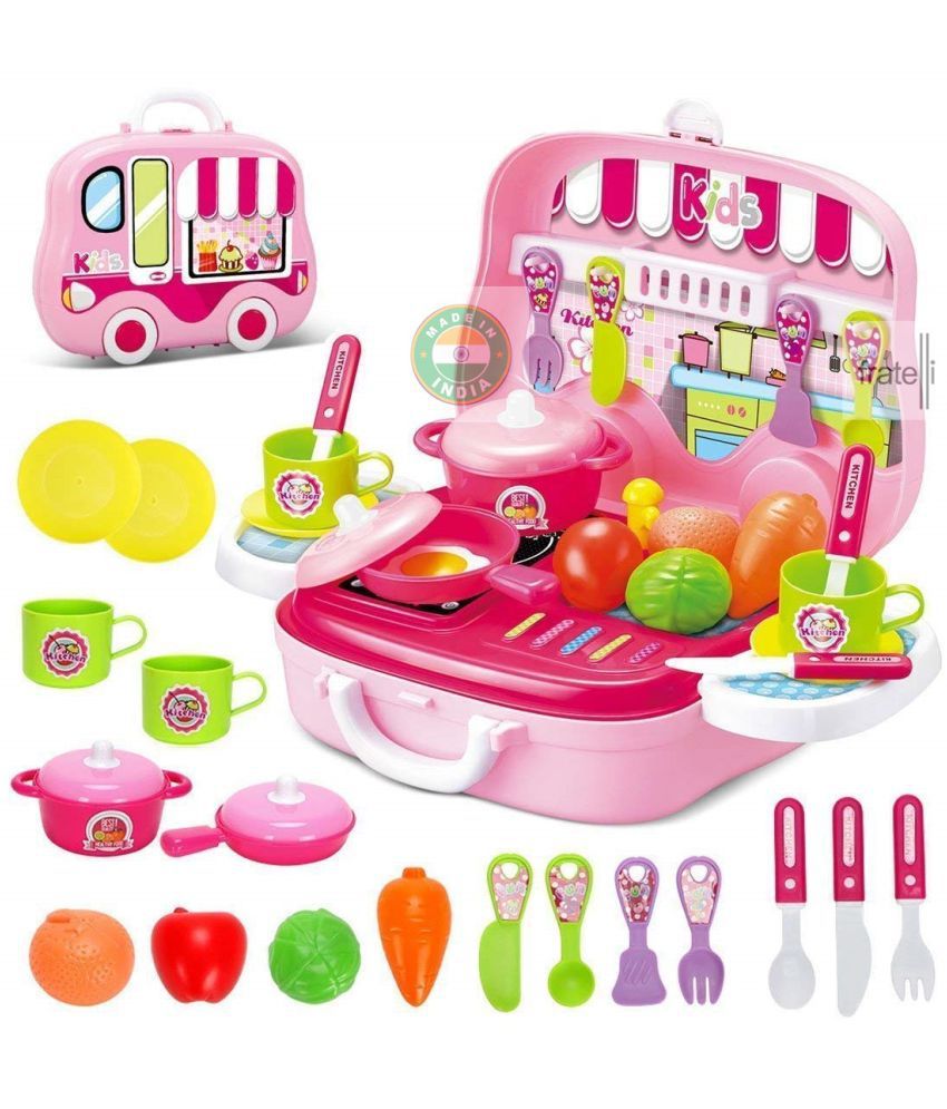 Pretend Play Kitchen Set for Kids Mini Role Play Food Cooking Playset Girls Toys 