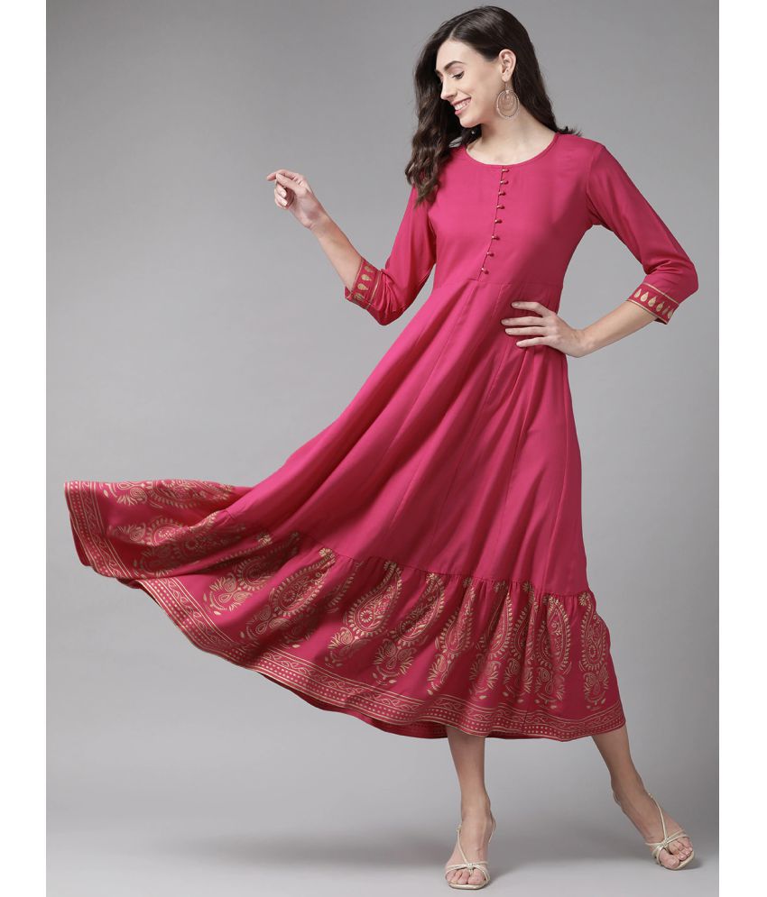     			Yufta Rayon Pink A- line Dress - Single