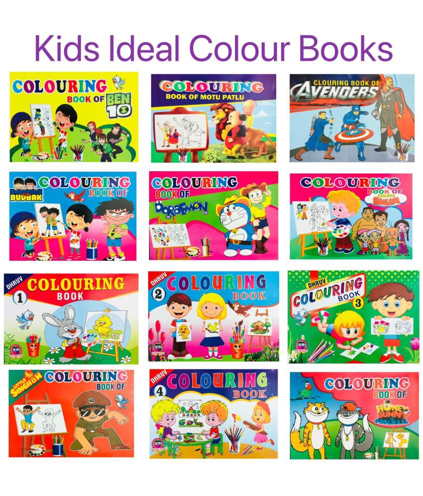    			My First Kids Ideal Colour Books Collections (Set Of 12) - Ben 10, Motu Patlu, Avengers, Doraemon, Little Singham, Honey Bunny Ka Jholmaal, Colours Volume-1,2,3 & 4.