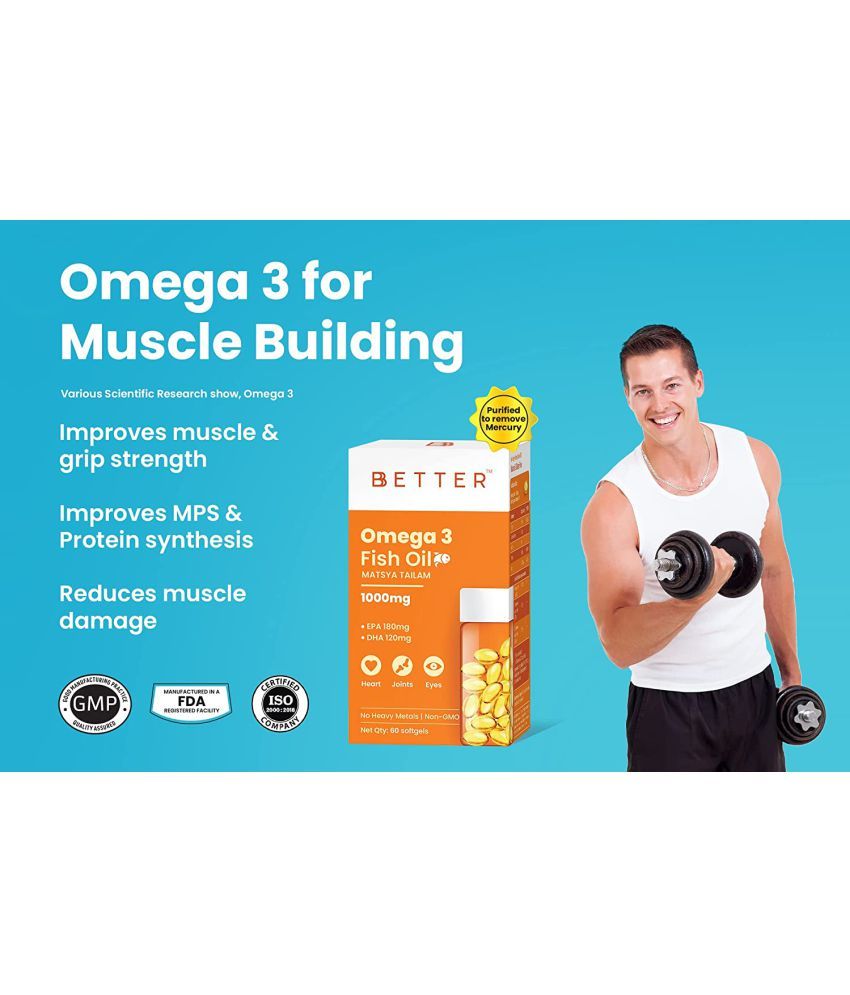 BBETTER Omega 3 Fish Oil 1000mg 60 Softgels High Strength for