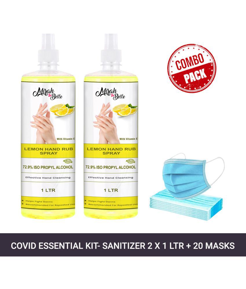     			Mirah Belle Lemon Hand Sanitizer Spray 1000ml (Pack of 2) & 20 Masks Sanitizers 2000 mL Pack of 2