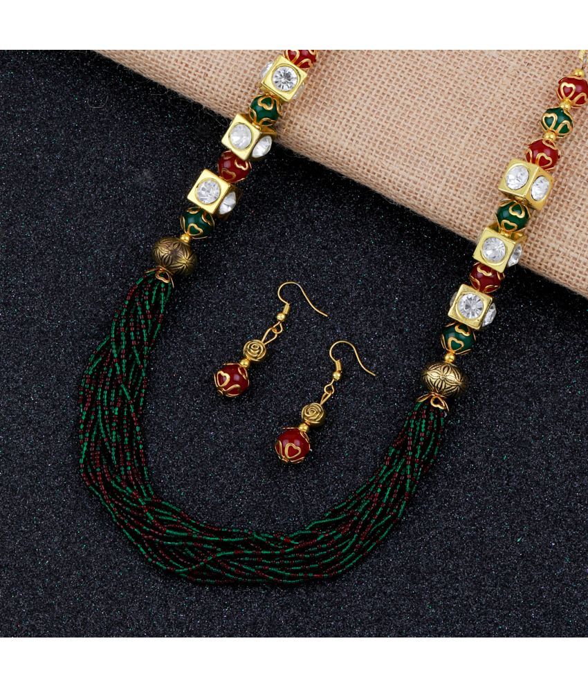    			Paola Alloy Green Traditional Necklaces Set Long Haram