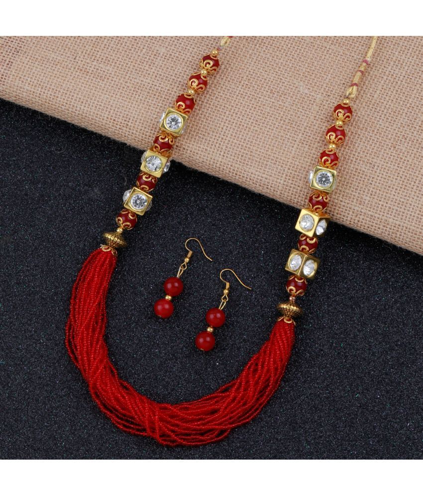     			Paola Alloy Red Traditional Necklaces Set Long Haram