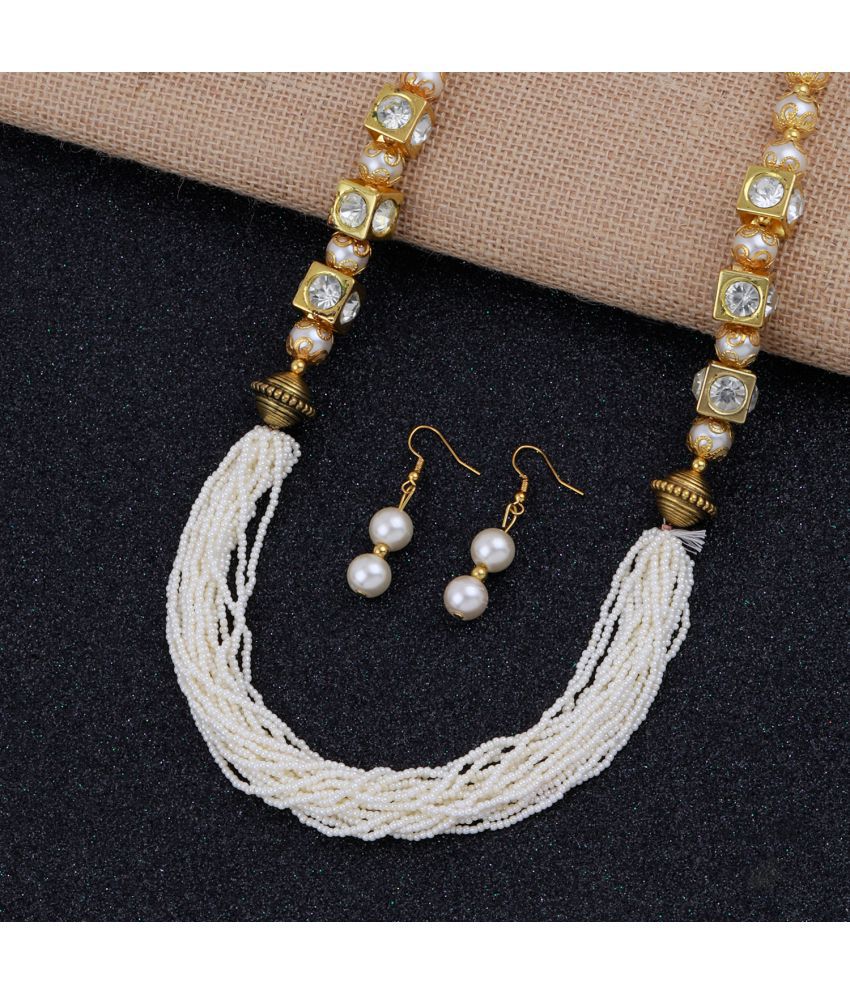     			Paola Alloy White Traditional Necklaces Set Long Haram