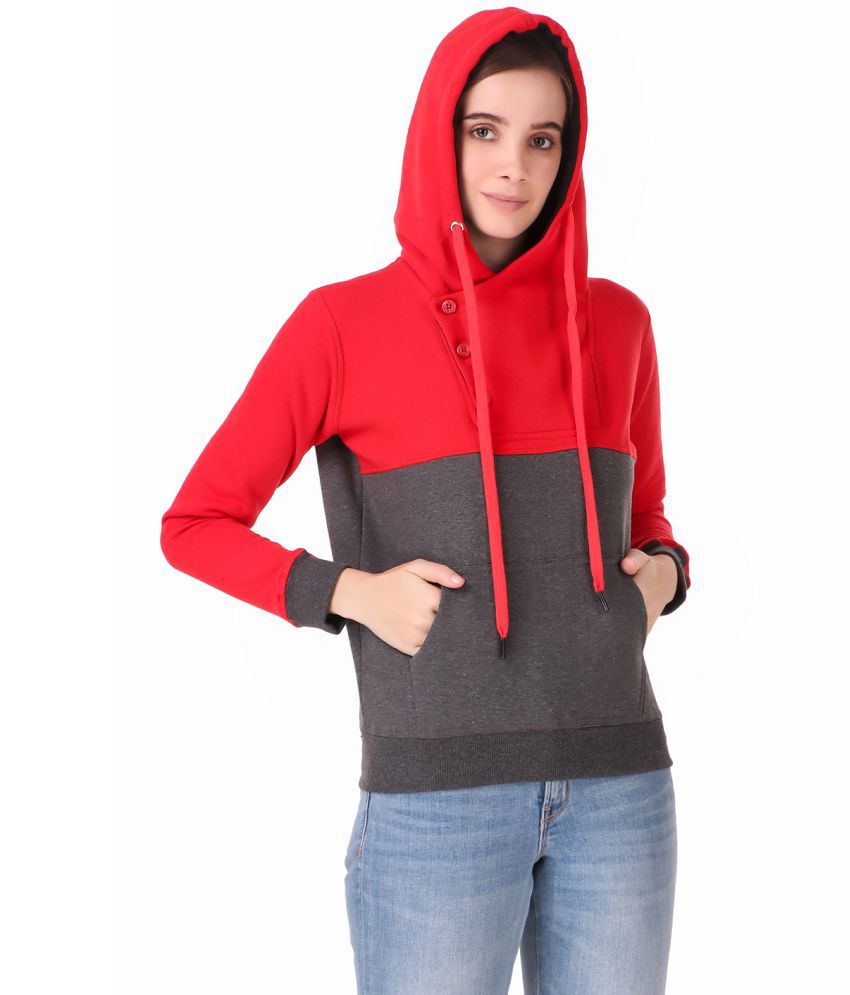     			Uzarus Cotton Red Hooded Sweatshirt