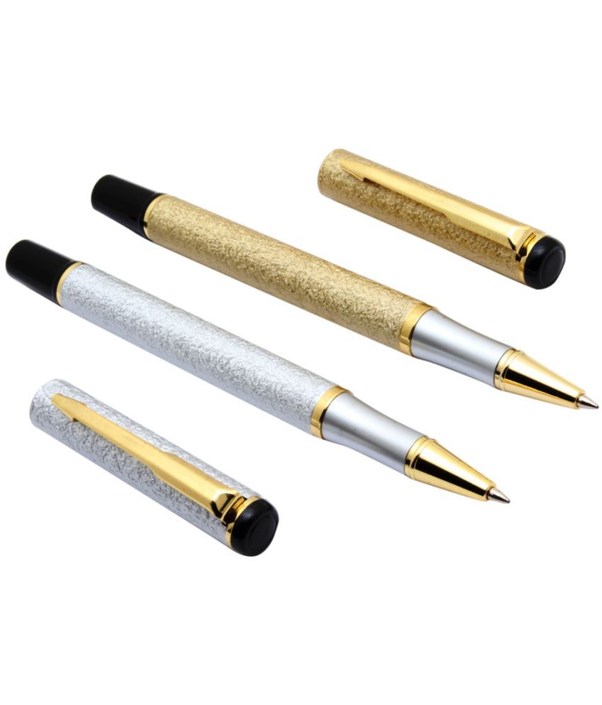     			Srpc Set Of 2 - Millennium Sand Finish Gold & Silver Roller ball Pen With Arrow Clip