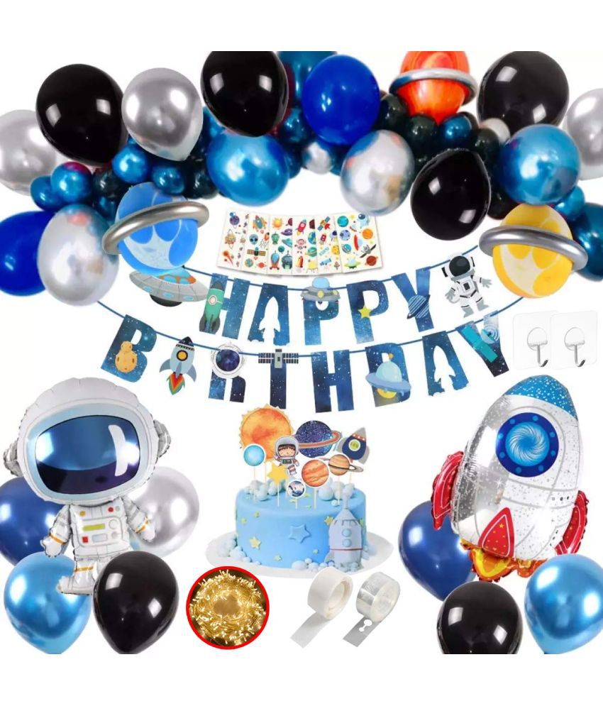     			Party Propz Space Theme Birthday Decoration - 102Pcs for Boys Girls Space Birthday Supplies Metallic Balloon, Bunting, Happy Bday Banner, Foil Curtain,Star and Astronaut Foil Balloons Combo Kit