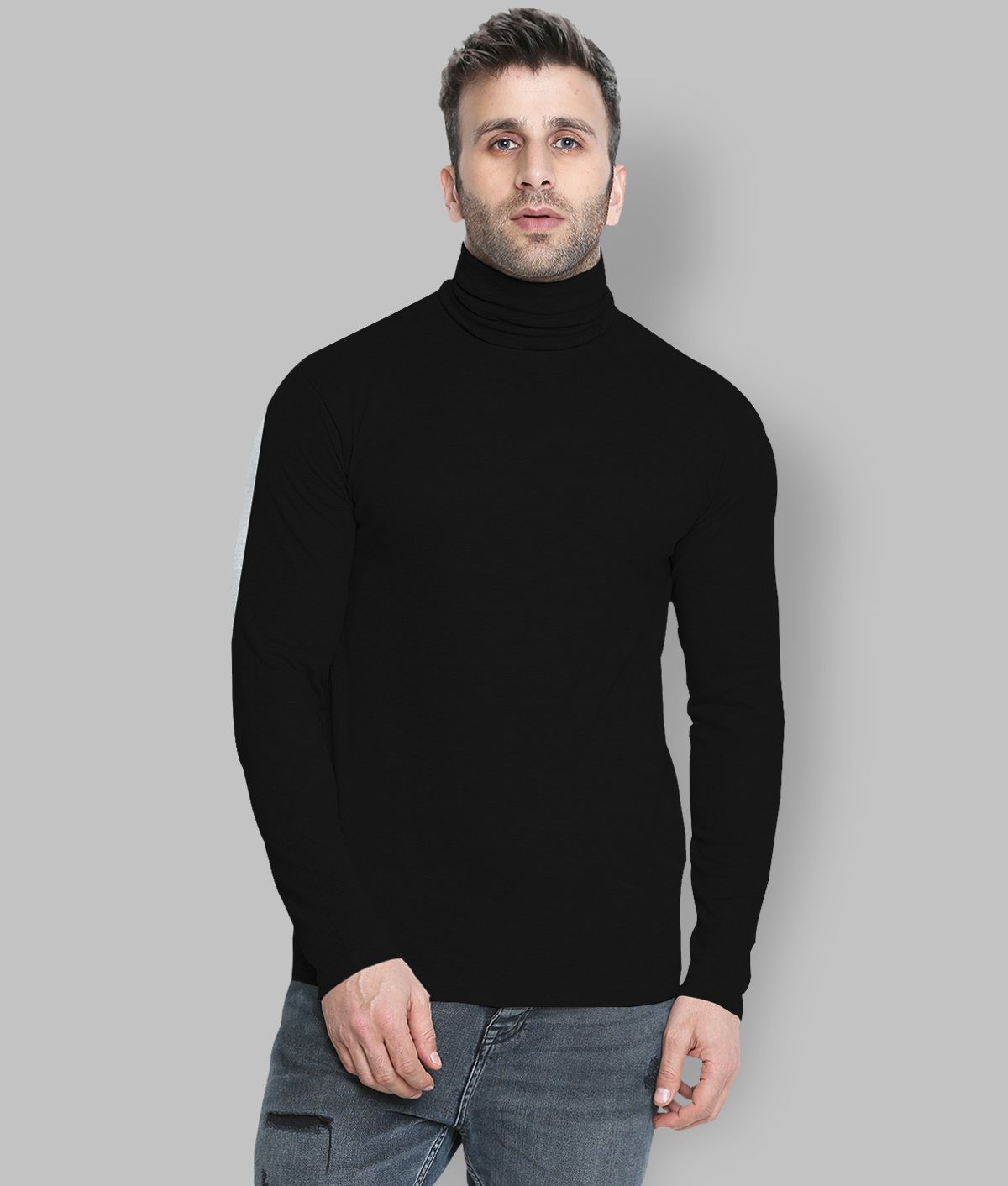 Chkokko Polyester Cotton Black Solids T-Shirt