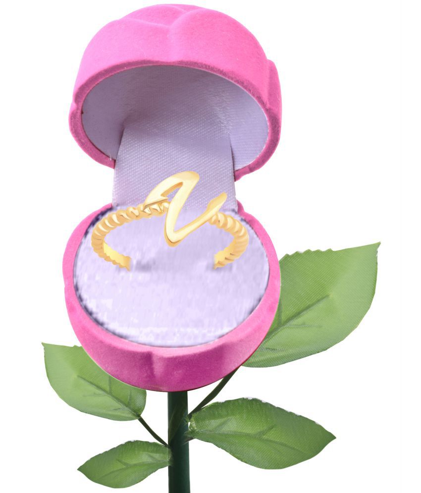     			Vighnaharta Stylish "V" Letter Gold- Plated Alloy Ring With PROSE Ring Box   {VFJ1313ROSE-PINK-G8 }