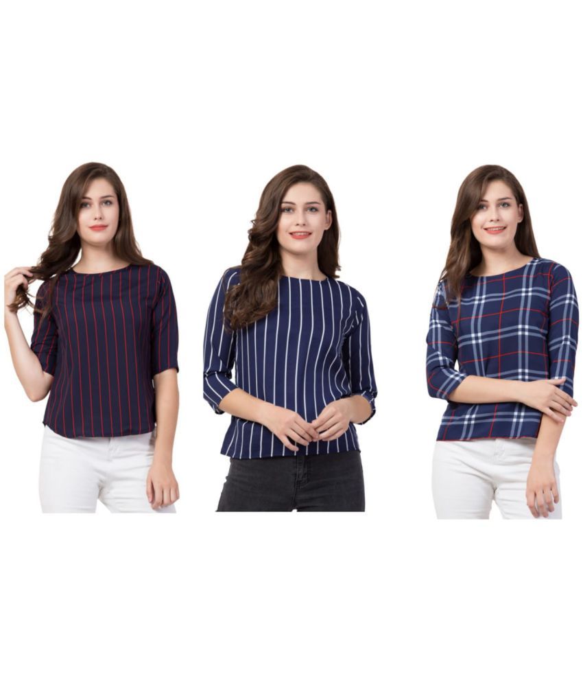     			Revexo - Blue Crepe Women's Regular Top ( Pack of 3 )