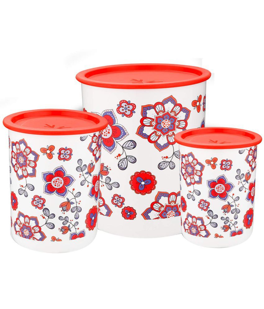     			Oliveware Polyproplene Red Food Container ( Set of 3 )