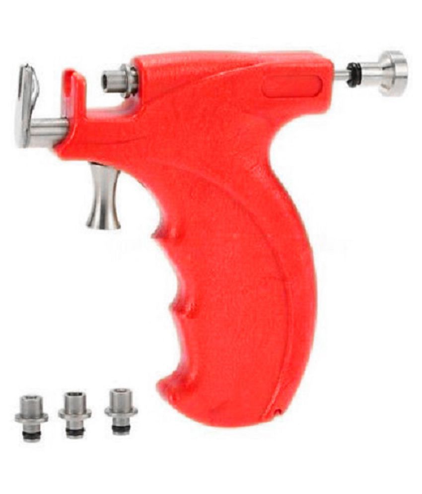 Gadgetsden Stainless Steel Professional Saloon Red Color Piercing Gun Tool Kit with 3, 4 & 5mm Stud Holders
