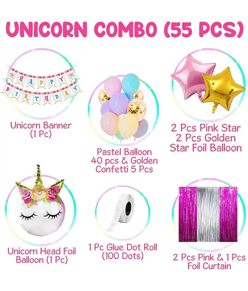Unicorn Birthday Decorations For Girls 55Pcs Combo Set Happy