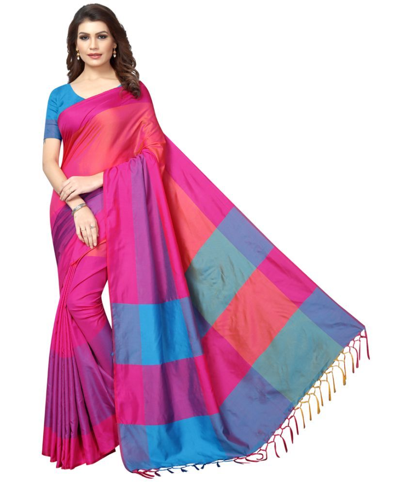     			NIGHT BLUE Pink Cotton Linen Blend Saree - Single