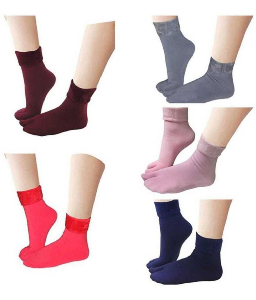     			PENYAN Women's Multicolor Fur Solid Combo Ankle Length Socks ( Pack of 5 )